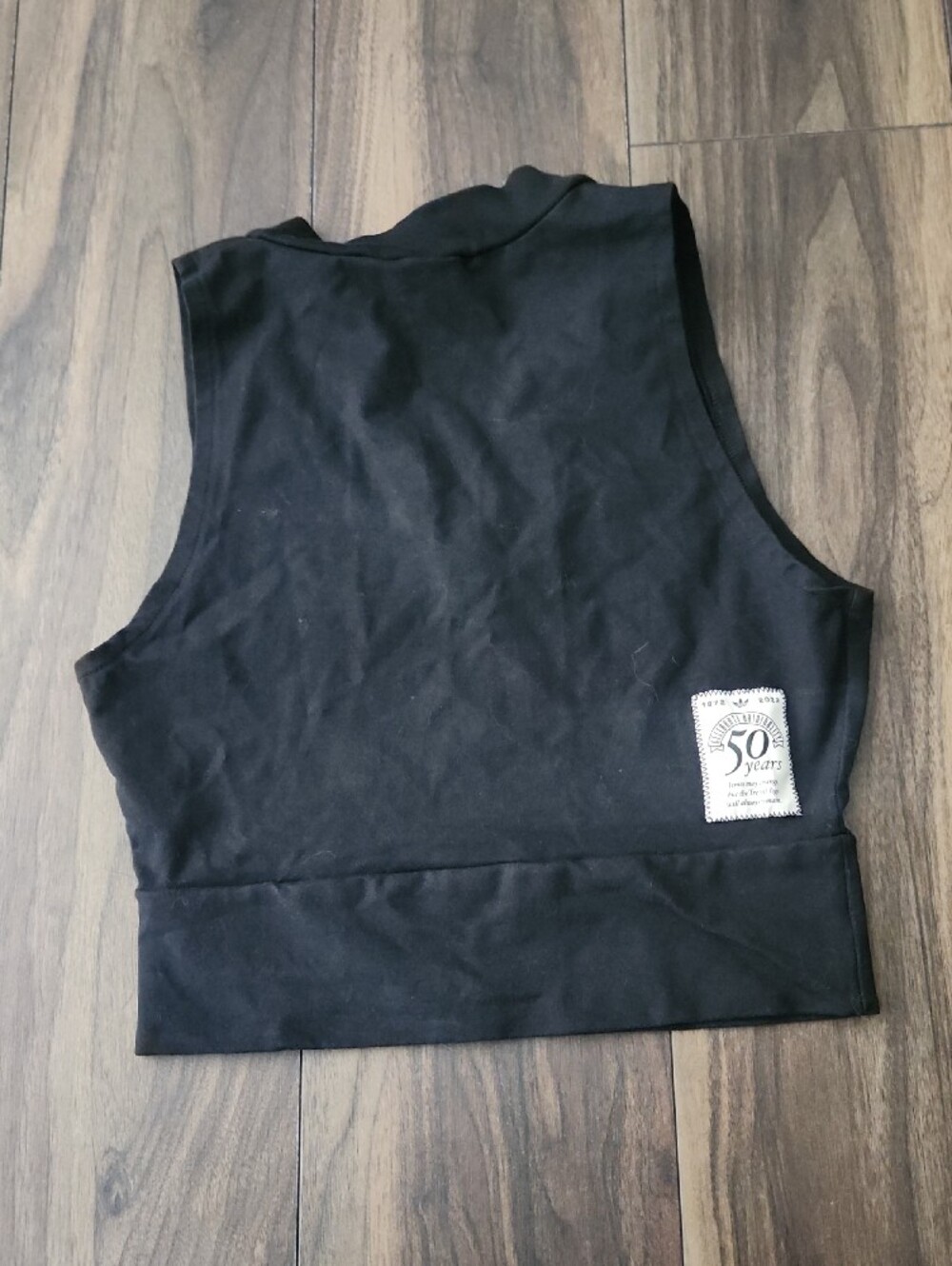 Adidas Black Cropped V-Neck Tank with Grey & White Logo Large - Picture 3 of 3